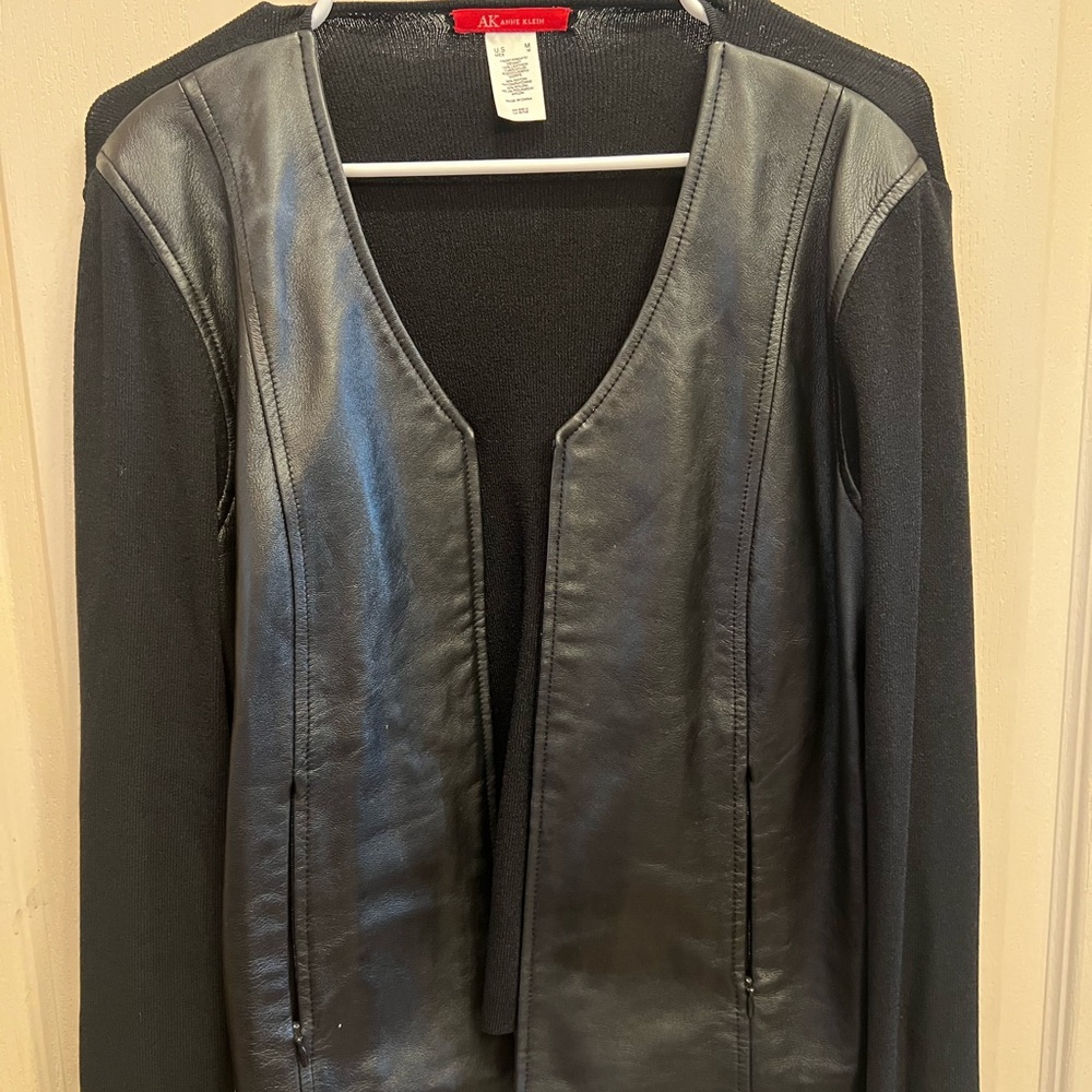Anne Klein Black faux leather mixed media jacket